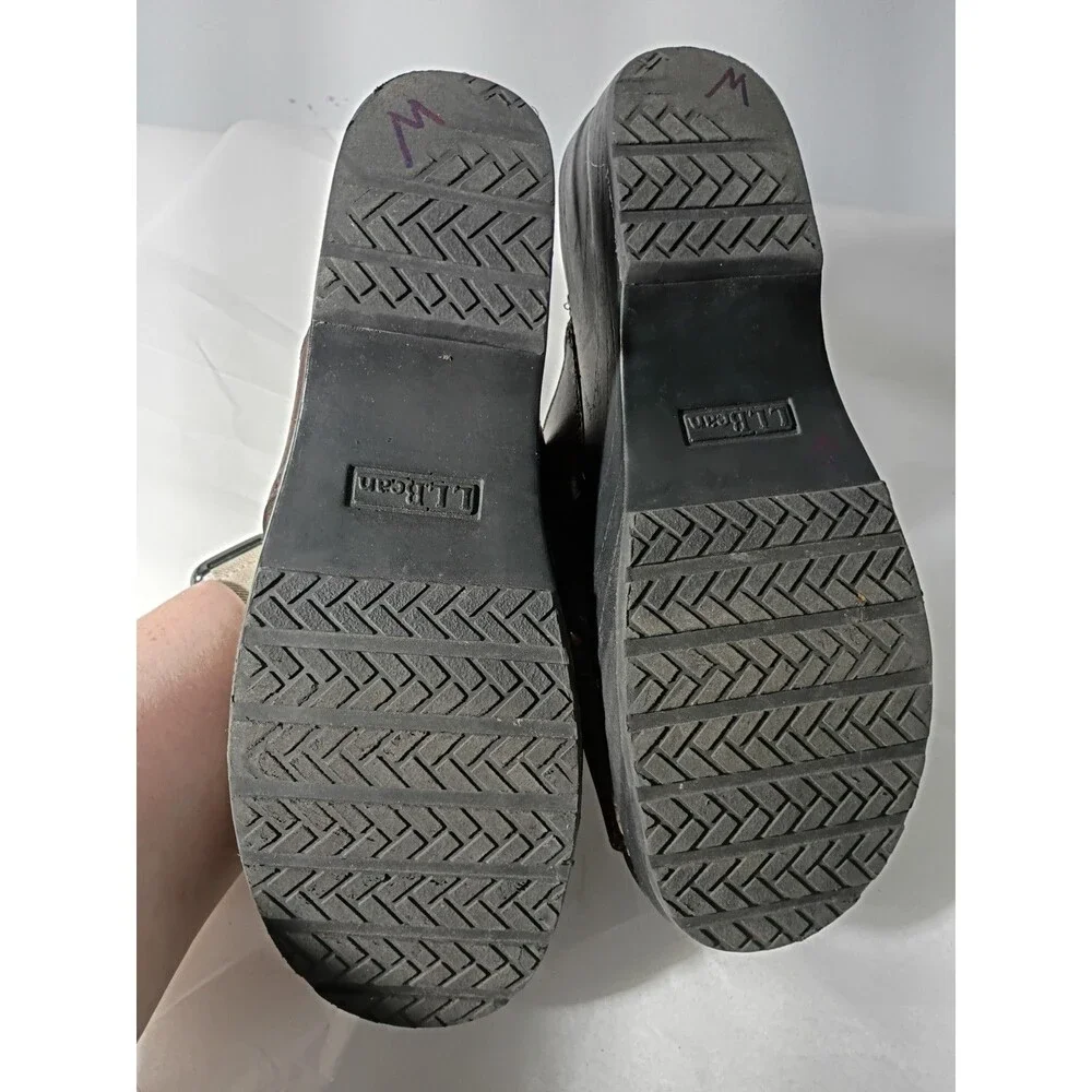 L.L. Bean Woman 8M Leather Slip On Criss Cross Brown Sandals Casual Walking